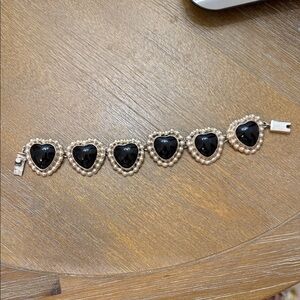 Vintage Sterling Silver black onyx bracelet Black Heart Bracelet